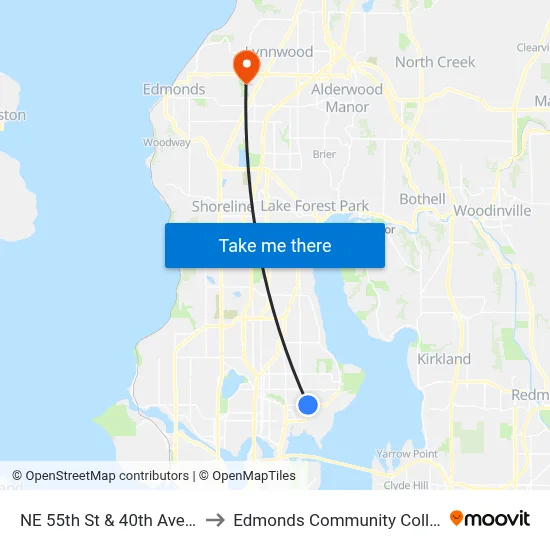 NE 55th St & 40th Ave NE to Edmonds Community College map