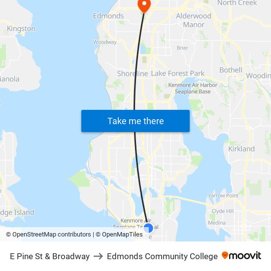 E Pine St & Broadway to Edmonds Community College map