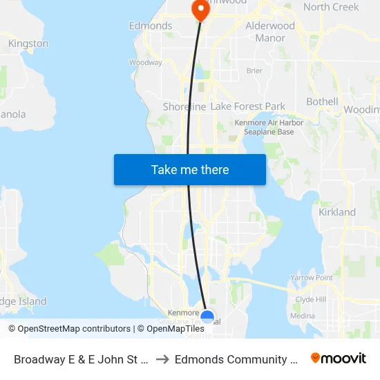 Broadway E & E John St - Bay 3 to Edmonds Community College map