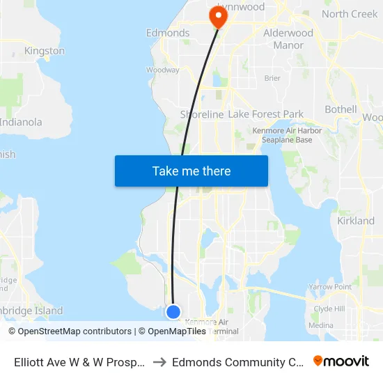 Elliott Ave W & W Prospect St to Edmonds Community College map