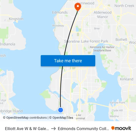 Elliott Ave W & W Galer St to Edmonds Community College map