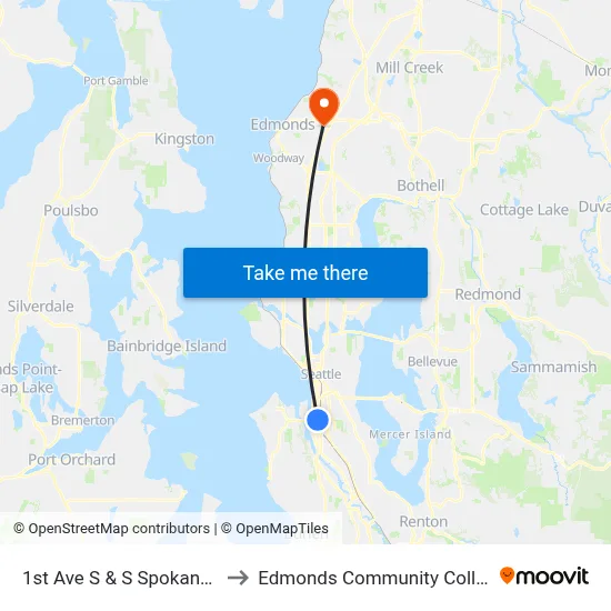 1st Ave S & S Spokane St to Edmonds Community College map