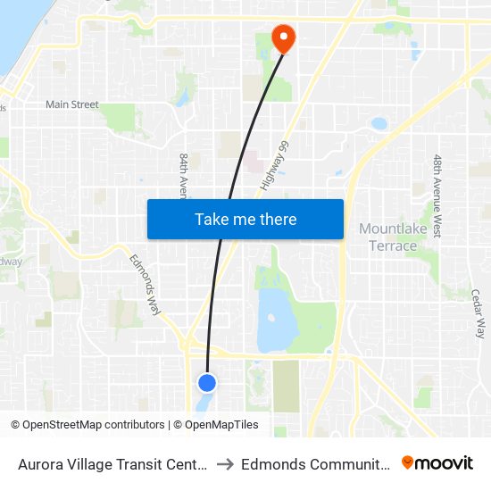 Aurora Village Transit Center - Bay 10 to Edmonds Community College map