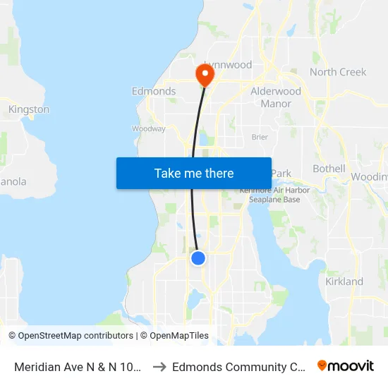 Meridian Ave N & N 105th St to Edmonds Community College map