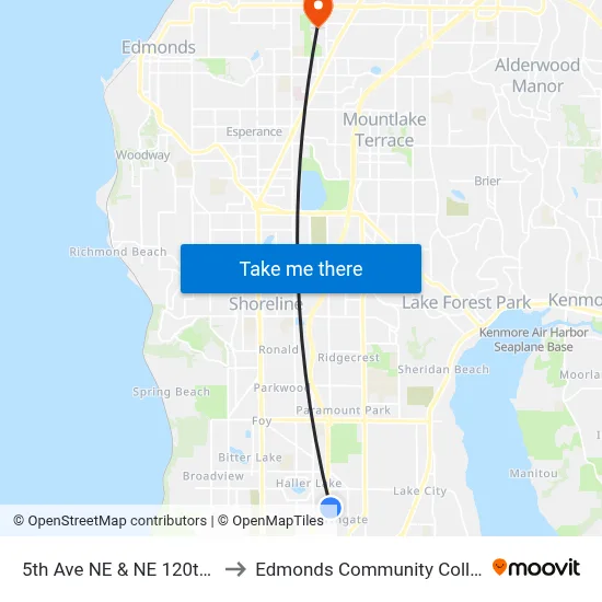 5th Ave NE & NE 120th St to Edmonds Community College map