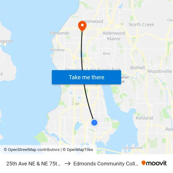 25th Ave NE & NE 75th St to Edmonds Community College map