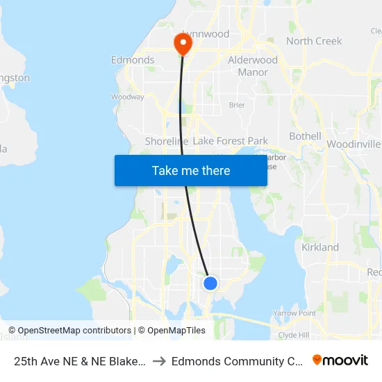 25th Ave NE & NE Blakeley St to Edmonds Community College map