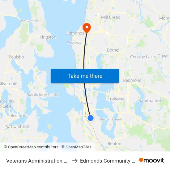 Veterans Administration Hospital to Edmonds Community College map