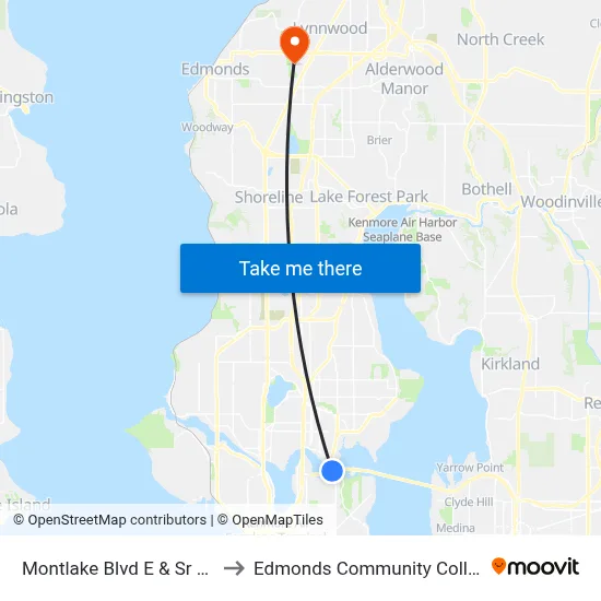 Montlake Blvd E & Sr 520 to Edmonds Community College map
