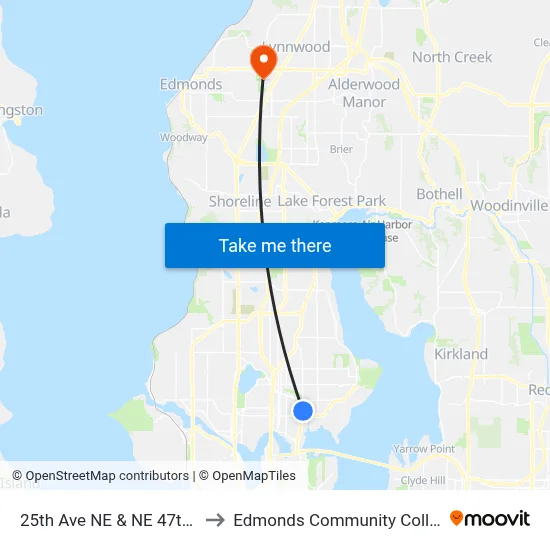 25th Ave NE & NE 47th St to Edmonds Community College map