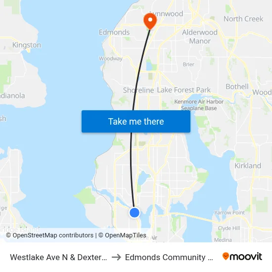 Westlake Ave N & Dexter Ave N to Edmonds Community College map