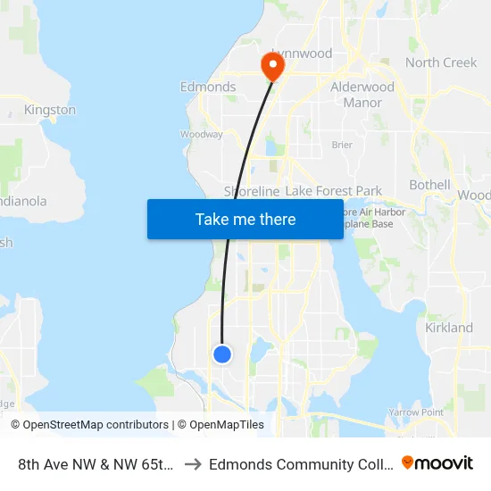 8th Ave NW & NW 65th St to Edmonds Community College map