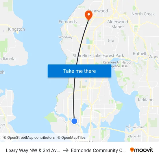 Leary Way NW & 3rd Ave NW to Edmonds Community College map