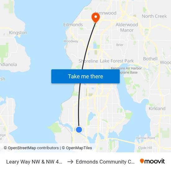 Leary Way NW & NW 43rd St to Edmonds Community College map