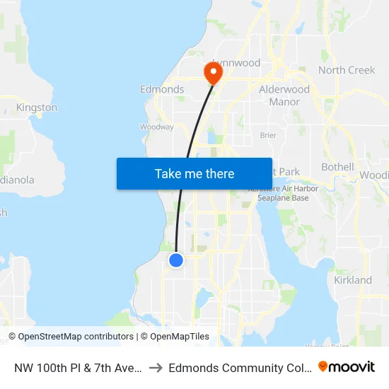 NW 100th Pl & 7th Ave NW to Edmonds Community College map