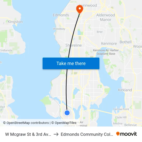 W Mcgraw St & 3rd Ave W to Edmonds Community College map