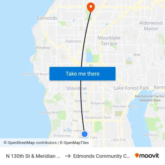 N 130th St & Meridian Ave N to Edmonds Community College map