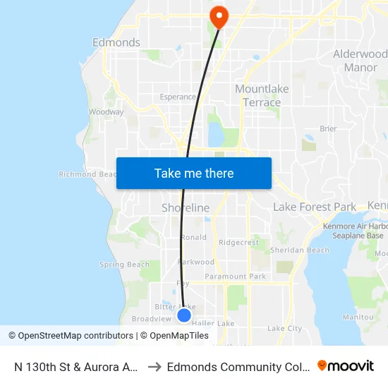 N 130th St & Aurora Ave N to Edmonds Community College map