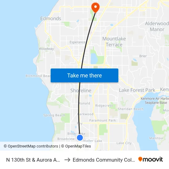 N 130th St & Aurora Ave N to Edmonds Community College map