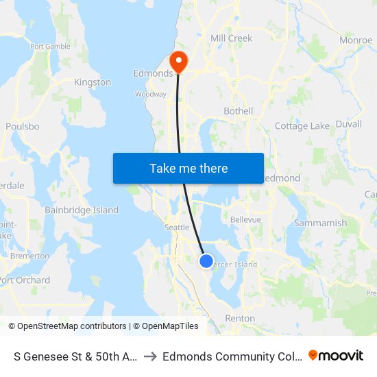 S Genesee St & 50th Ave S to Edmonds Community College map