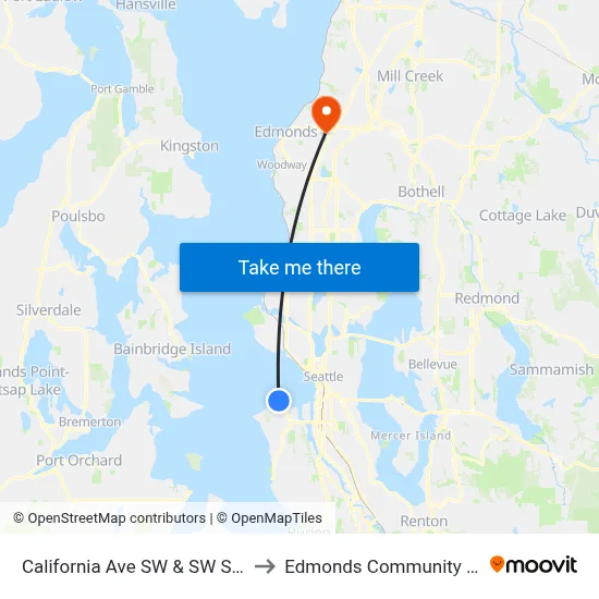 California Ave SW & SW Seattle St to Edmonds Community College map