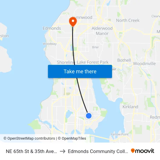 NE 65th St & 35th Ave NE to Edmonds Community College map