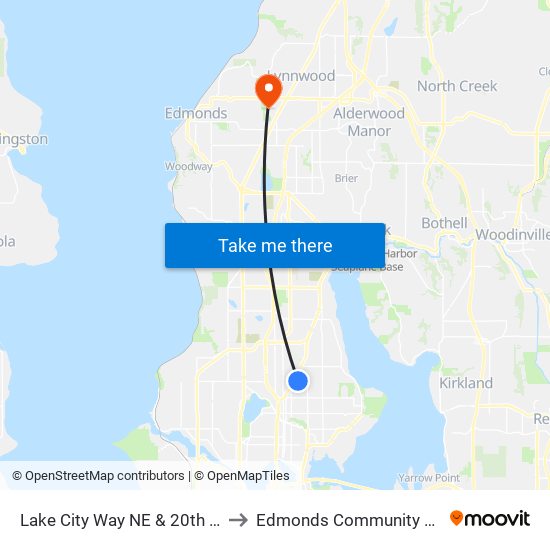 Lake City Way NE & 20th Ave NE to Edmonds Community College map