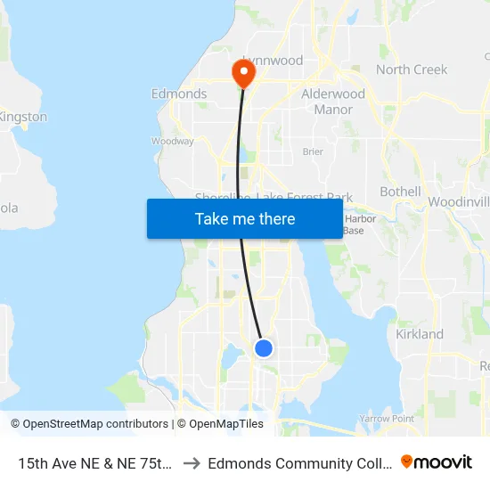 15th Ave NE & NE 75th St to Edmonds Community College map