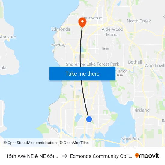 15th Ave NE & NE 65th St to Edmonds Community College map