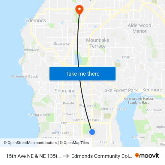15th Ave NE & NE 135th St to Edmonds Community College map