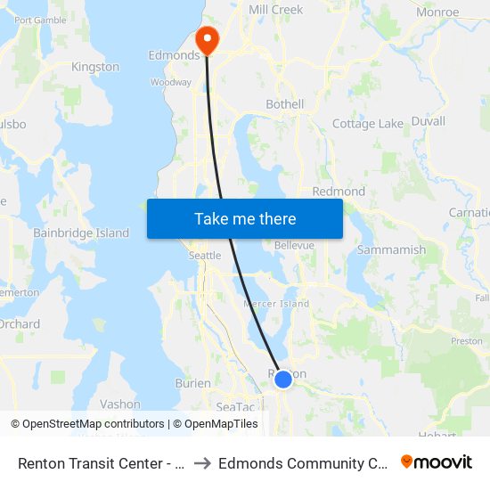 Renton Transit Center - Bay 2 to Edmonds Community College map