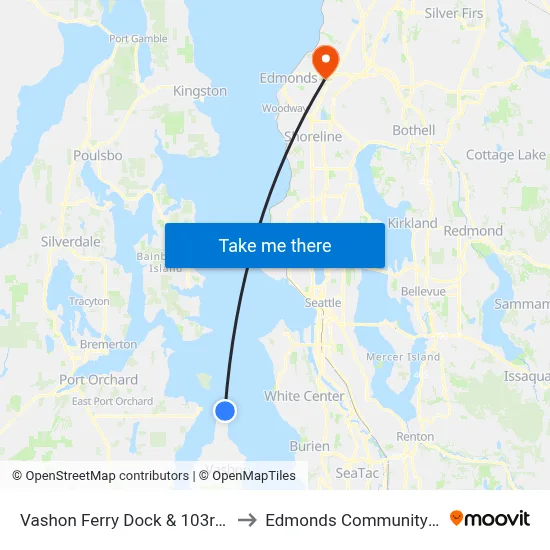 Vashon Ferry Dock & 103rd Ave SW to Edmonds Community College map