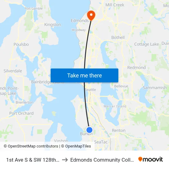 1st Ave S & SW 128th St to Edmonds Community College map