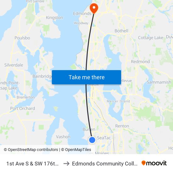 1st Ave S & SW 176th St to Edmonds Community College map