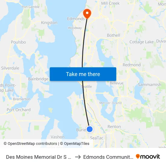 Des Moines Memorial Dr S & S 138th St to Edmonds Community College map