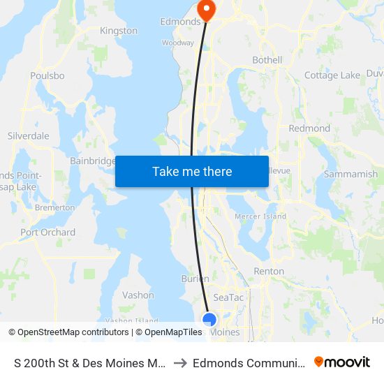 S 200th St & Des Moines Memorial Dr S to Edmonds Community College map