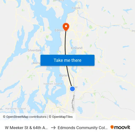 W Meeker St & 64th Ave S to Edmonds Community College map
