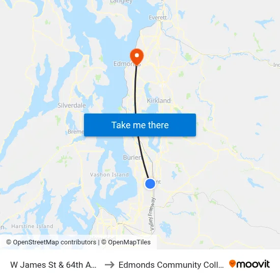 W James St & 64th Ave S to Edmonds Community College map