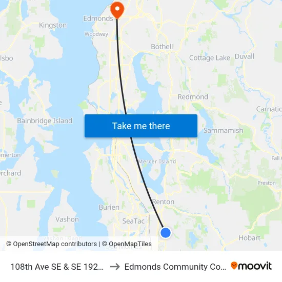 108th Ave SE & SE 192nd St to Edmonds Community College map