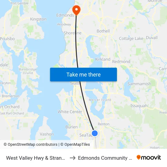 West Valley Hwy & Strander Blvd to Edmonds Community College map