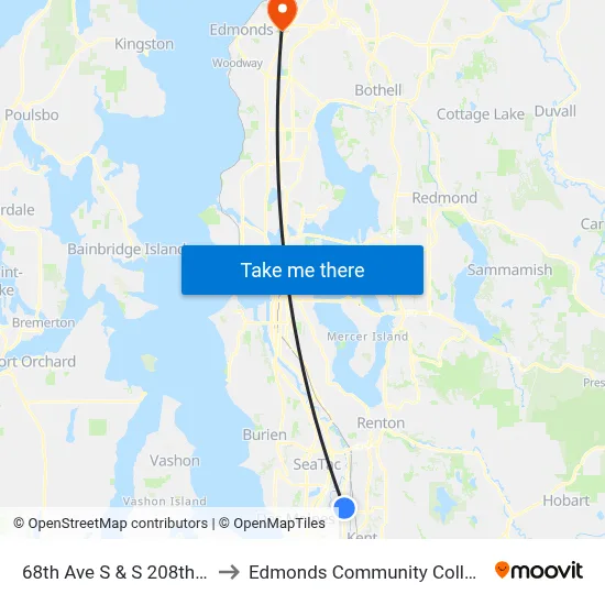 68th Ave S & S 208th St to Edmonds Community College map