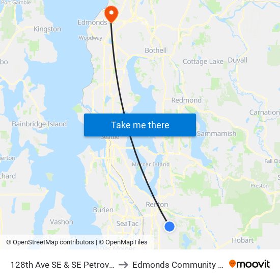 128th Ave SE & SE Petrovitsky Rd to Edmonds Community College map