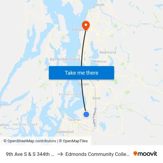 9th Ave S & S 344th St to Edmonds Community College map