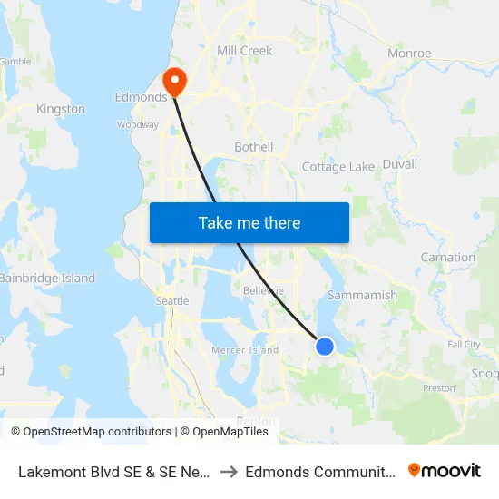 Lakemont Blvd SE & SE Newport Way to Edmonds Community College map
