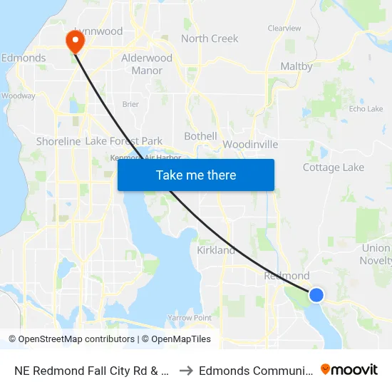 NE Redmond Fall City Rd & 185th Ave NE to Edmonds Community College map