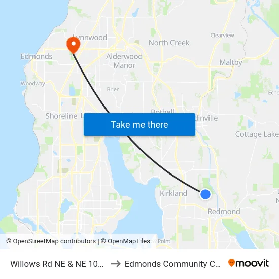 Willows Rd NE & NE 100th St to Edmonds Community College map