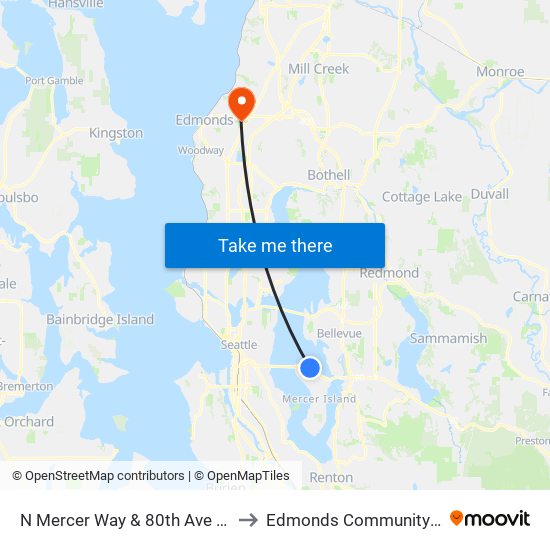 N Mercer Way & 80th Ave SE - Bay 2 to Edmonds Community College map