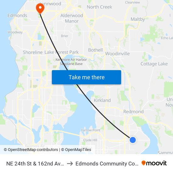 NE 24th St & 162nd Ave NE to Edmonds Community College map