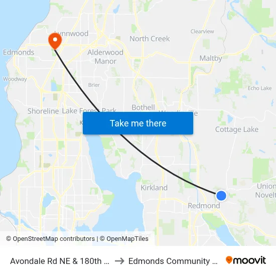 Avondale Rd NE & 180th Ave NE to Edmonds Community College map