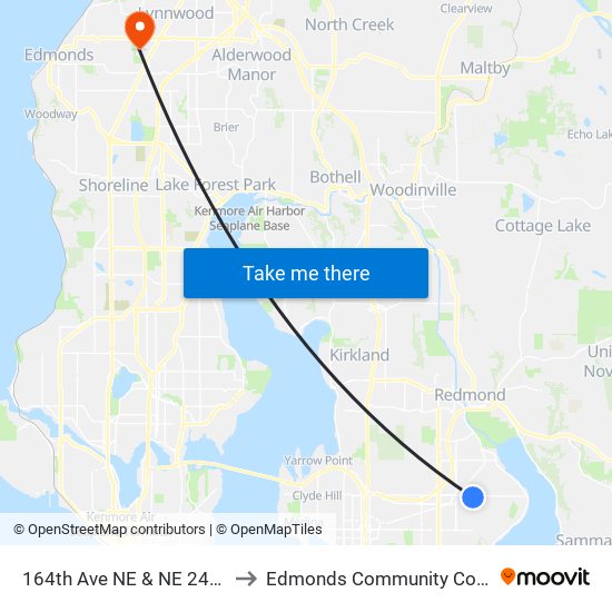 164th Ave NE & NE 24th St to Edmonds Community College map